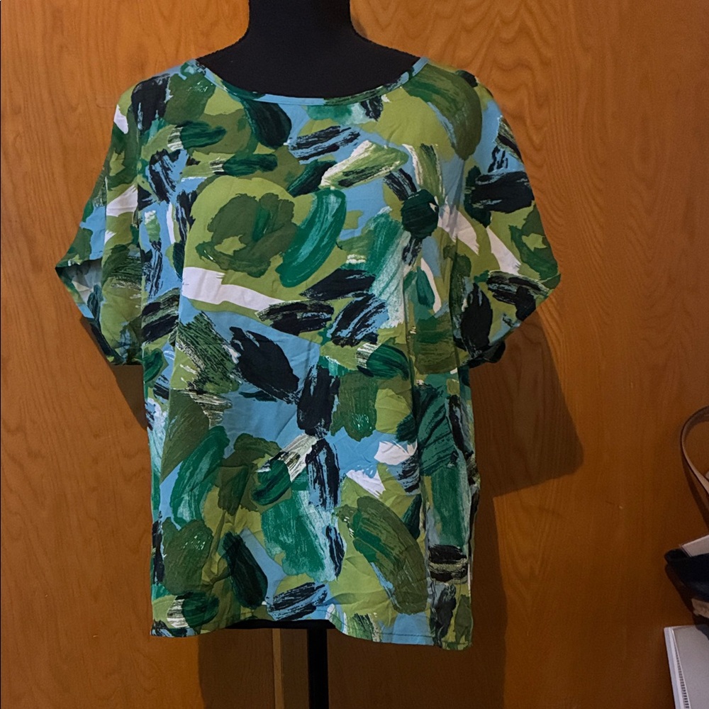 SHEIN Artistic Green and Black Short Sleeve Top